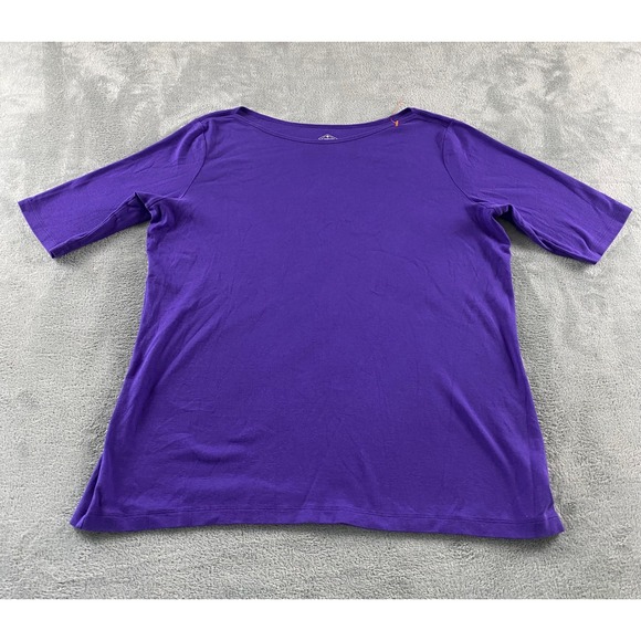 St. John's Bay Tops - St. Johns Bay‎ Womens Purple Cotton Classic Boatneck Tee Elbow Sleeve XXLT Tall